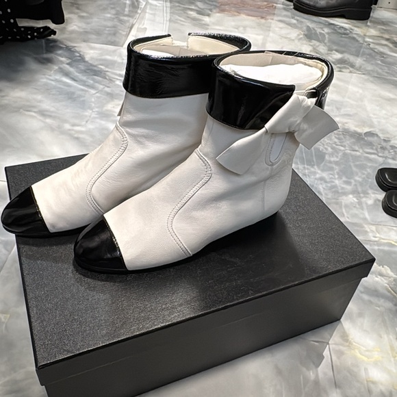 Elegant Black and White Chanel Women's Ankle Boots